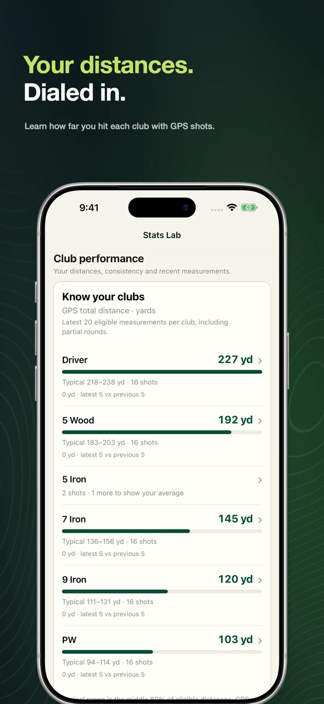 KaGolf App Store screenshot: Club distances