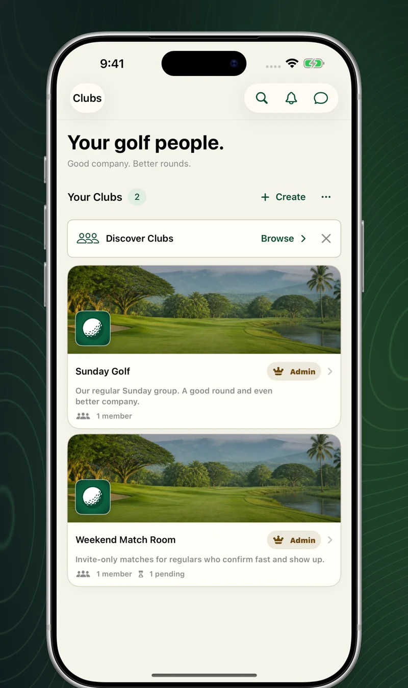KaGolf Clubs showing golf communities and groups